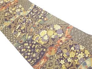 麹塵染鳳凰に秋草・松竹梅模様織出し袋帯